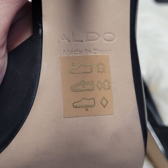 Aldo Women's Black Leather Pointed Toe High Gold Plated Heel Pump Shoe Size 7.5 - Picture 8 of 10